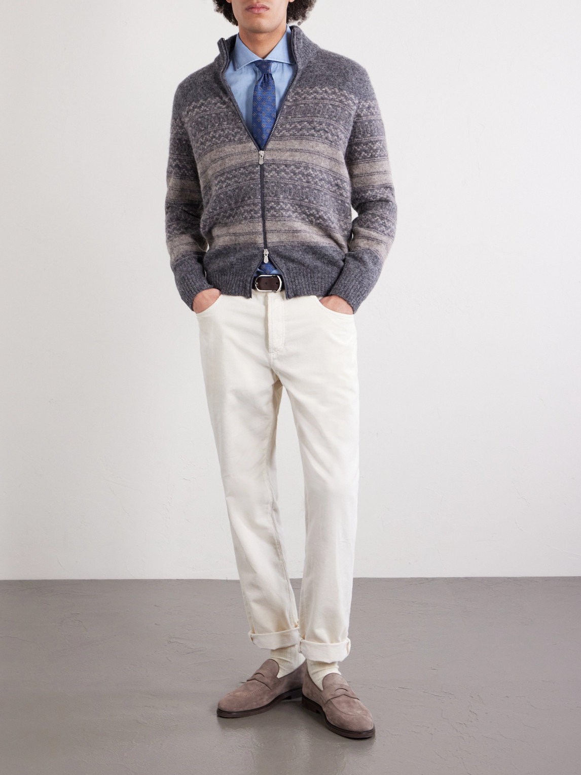 Alpaca-Blend Zip-Up Sweater