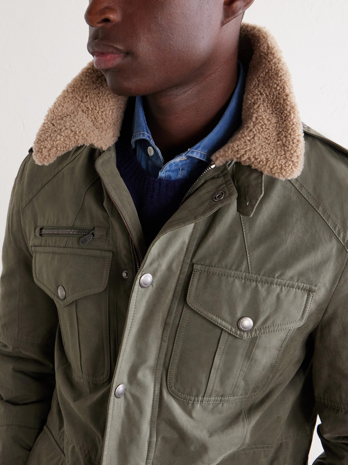 Shearling-Trimmed Padded Canvas Jacket
