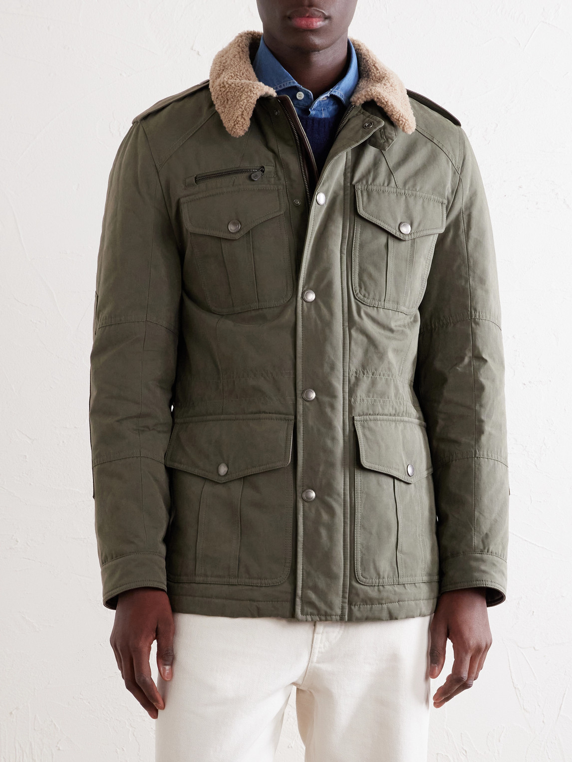 Shearling-Trimmed Padded Canvas Jacket