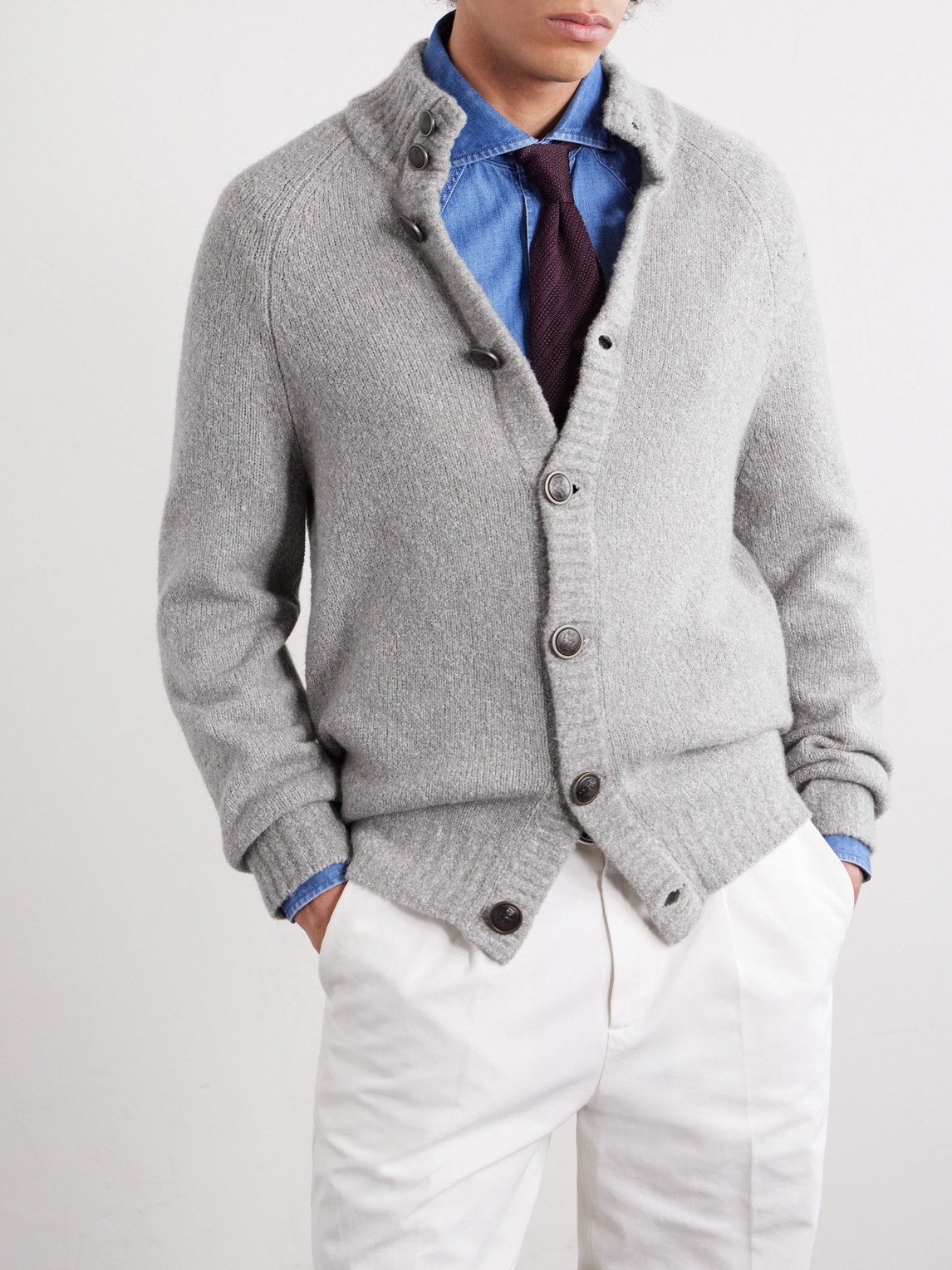 Virgin Wool, Silk And Cotton-Blend Cardigan