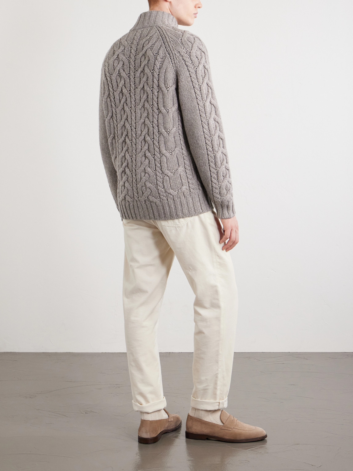 Cable-Knit Cashmere Zip-Up Sweater