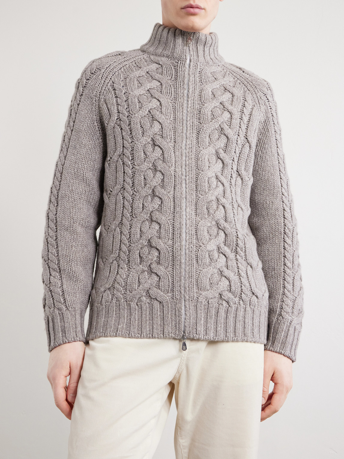Cable-Knit Cashmere Zip-Up Sweater