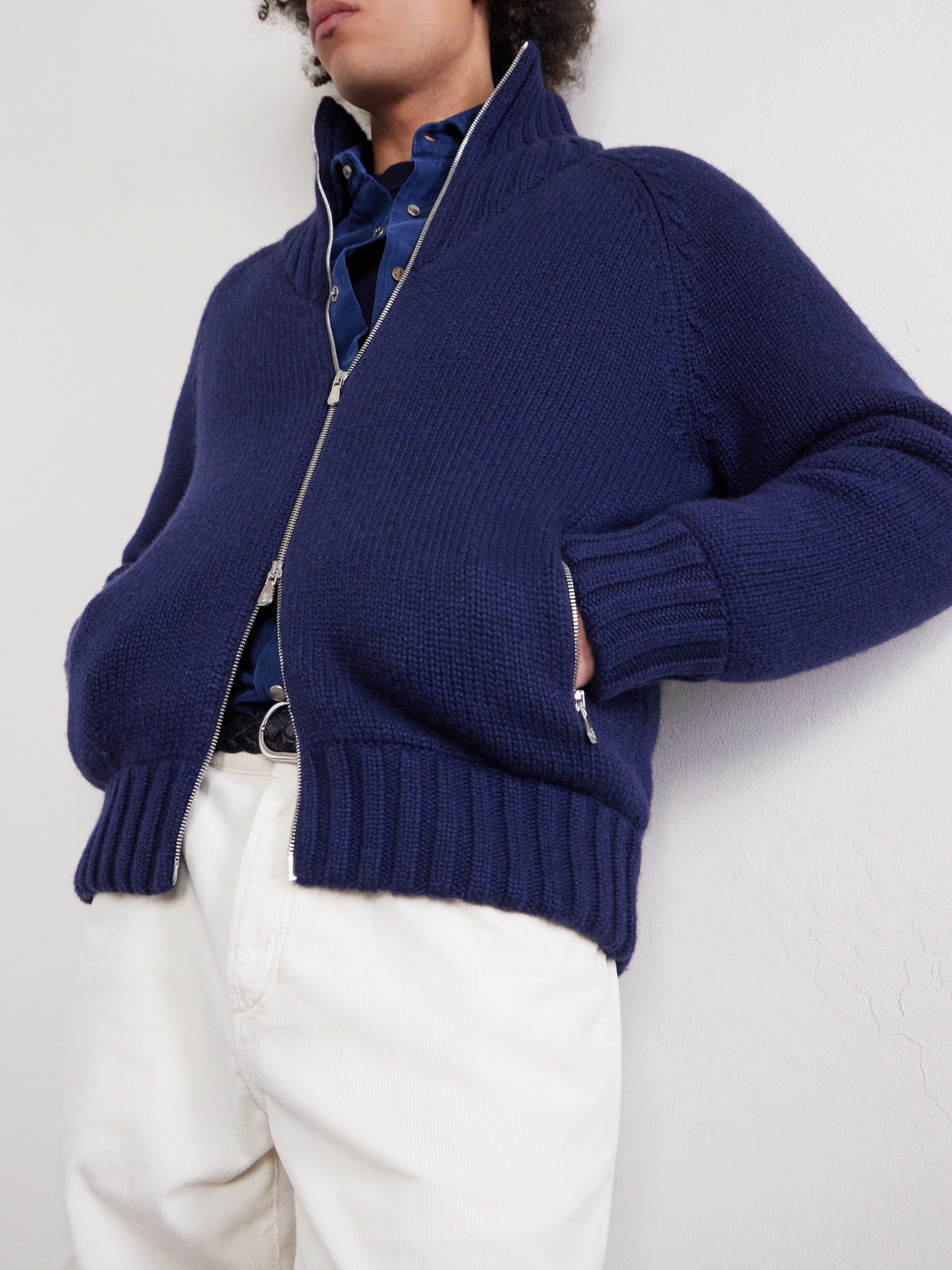 Cashmere Zip-Up Down Cardigan