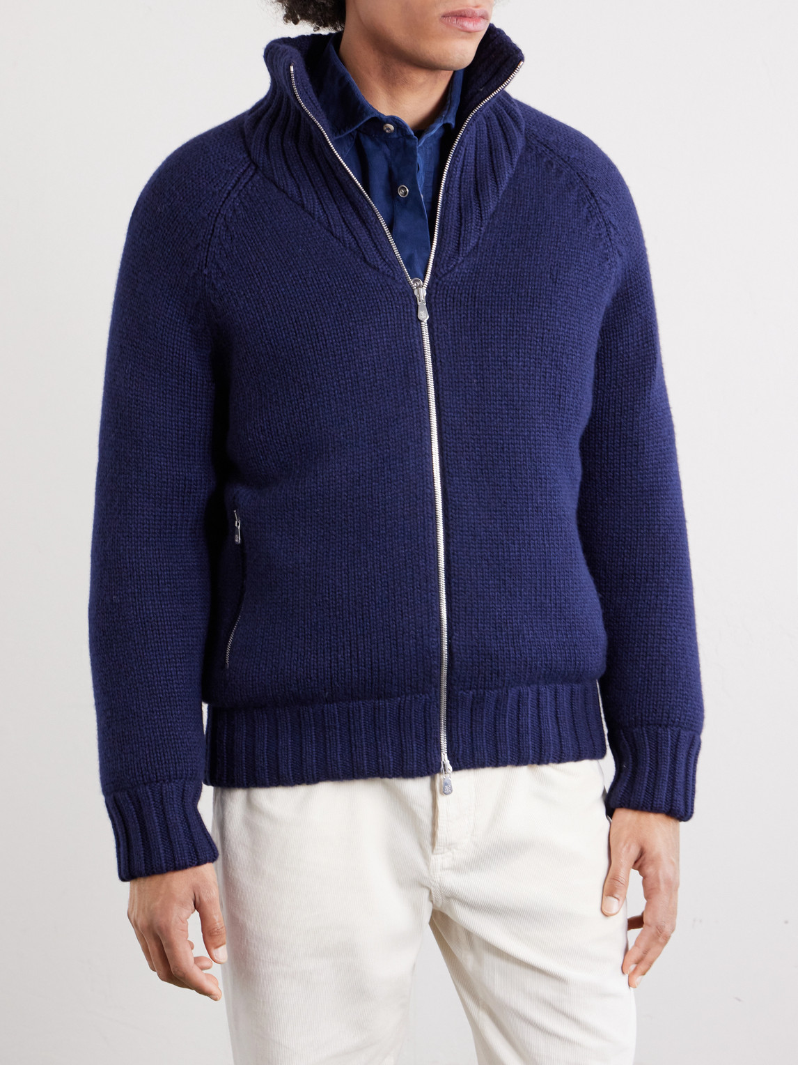 Cashmere Zip-Up Down Cardigan