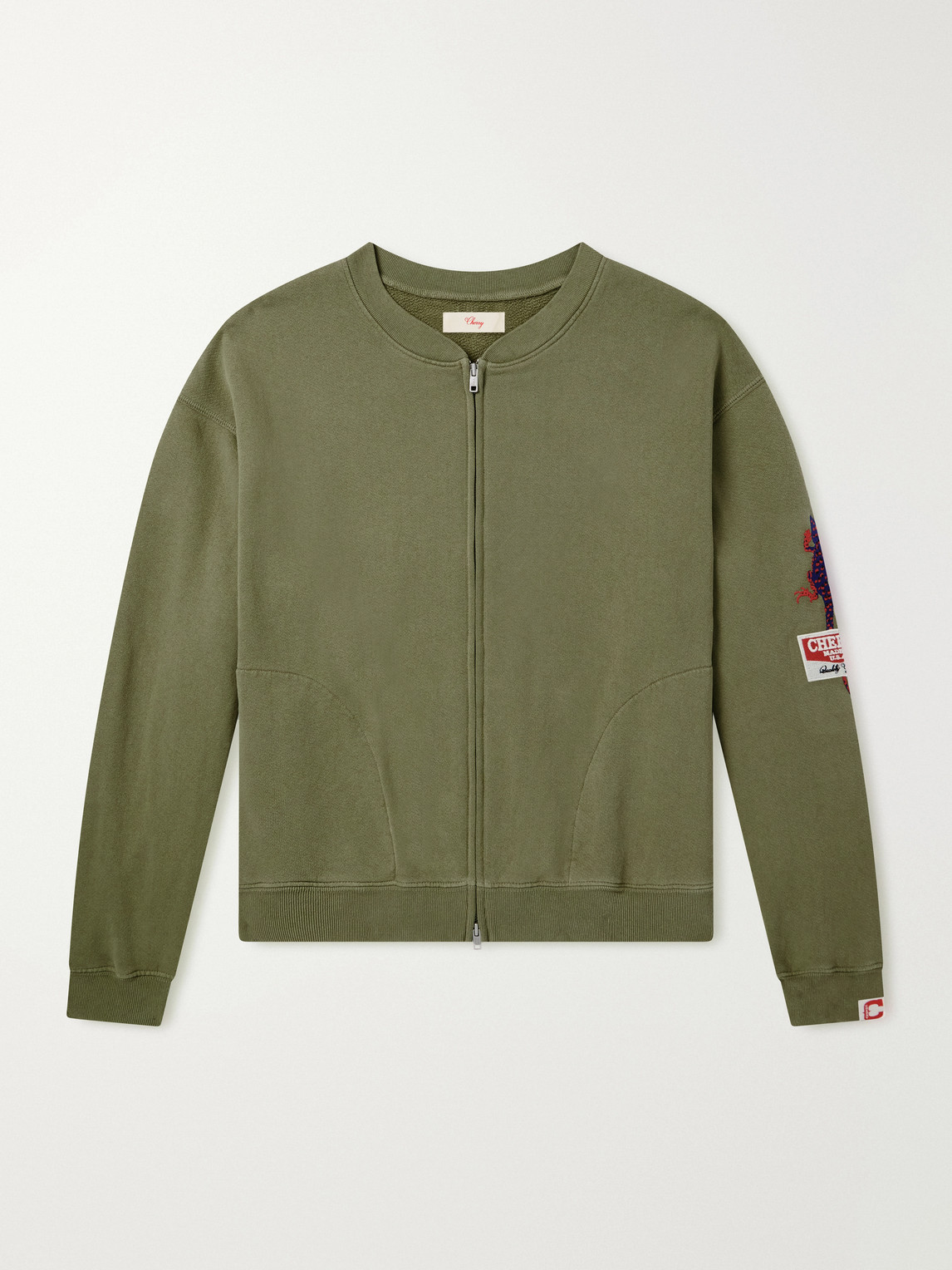 Cherry Los Angeles Logo-embroidered Cotton-jersey Zip-up Sweatshirt In Green