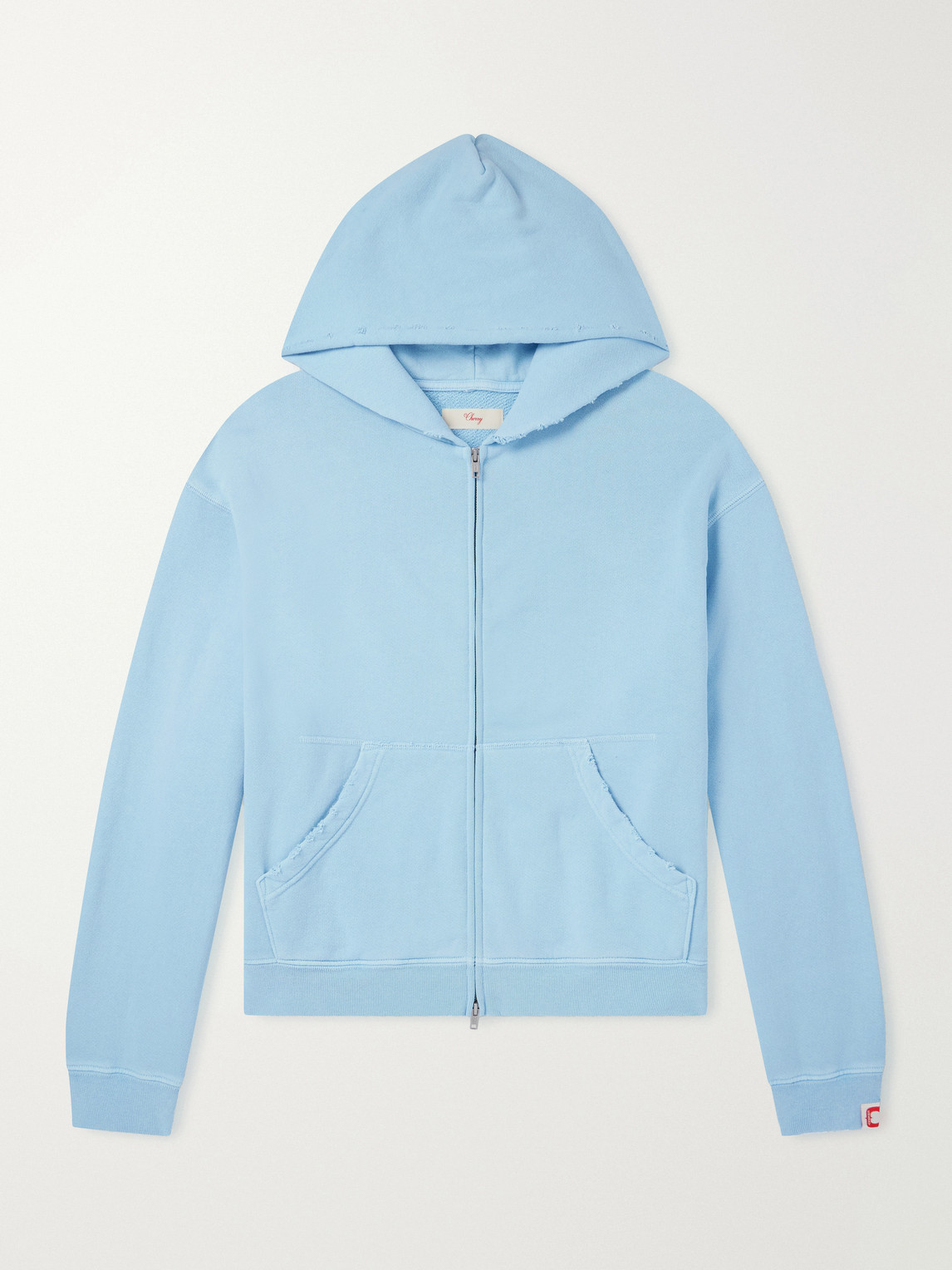 Cherry Los Angeles Distressed Cotton-fleece Zip-up Hoodies In Blue