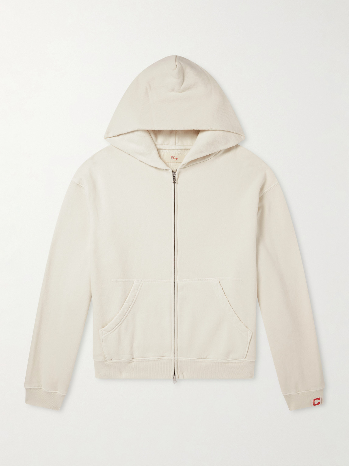 Cherry Los Angeles Distressed Cotton-fleece Zip-up Hoodies In Neutral