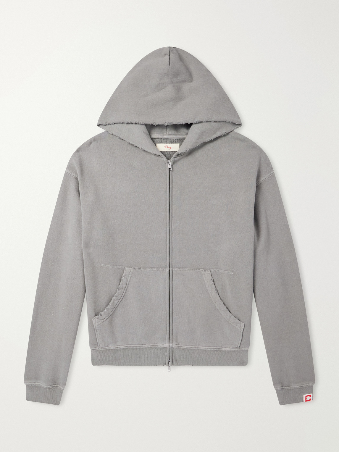 Cherry Los Angeles Distressed Cotton-fleece Zip-up Hoodies In Gray
