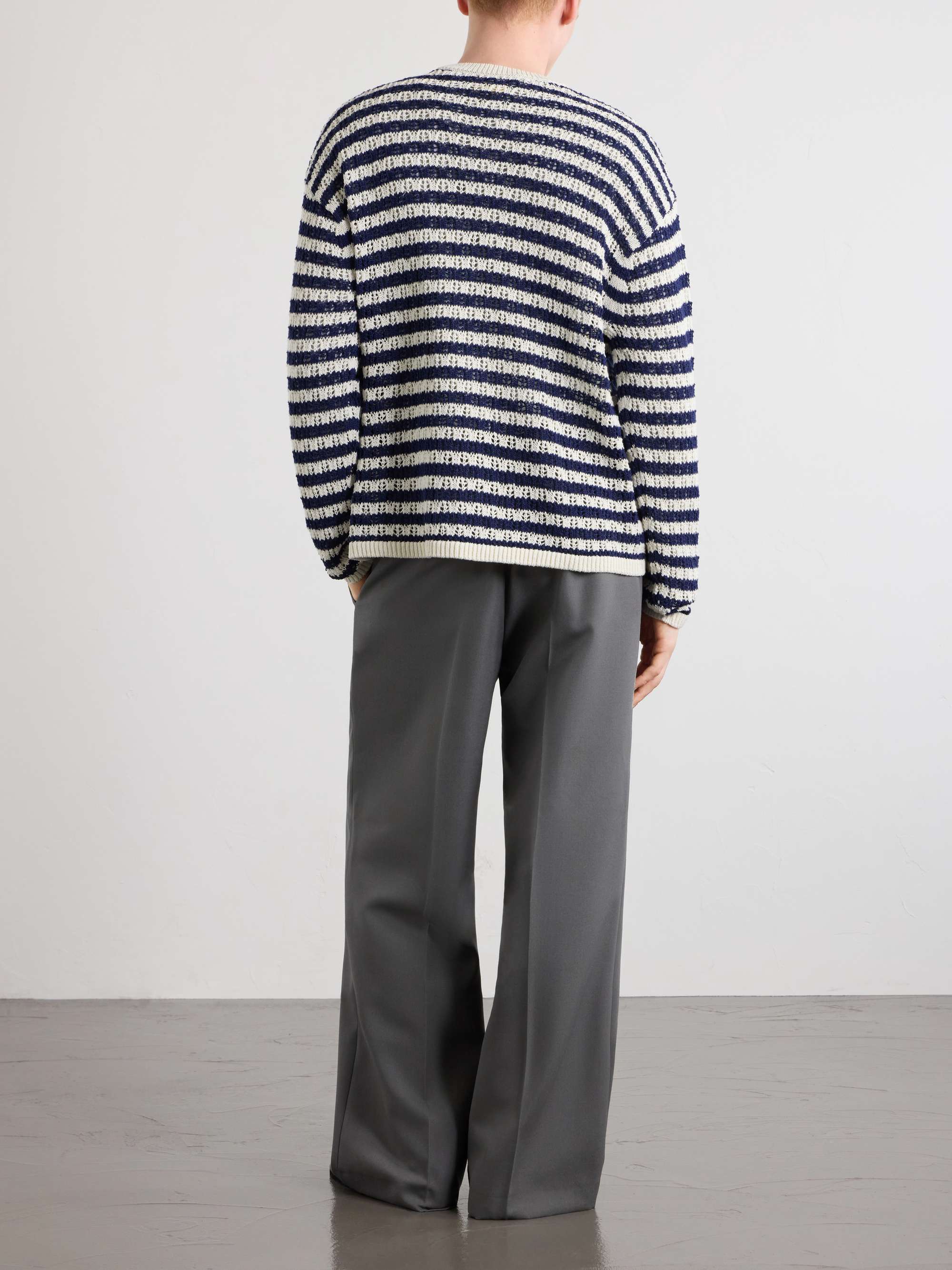 AIMÉ LEON DORE Eyelet Striped Open-Knit Cotton Sweater for Men