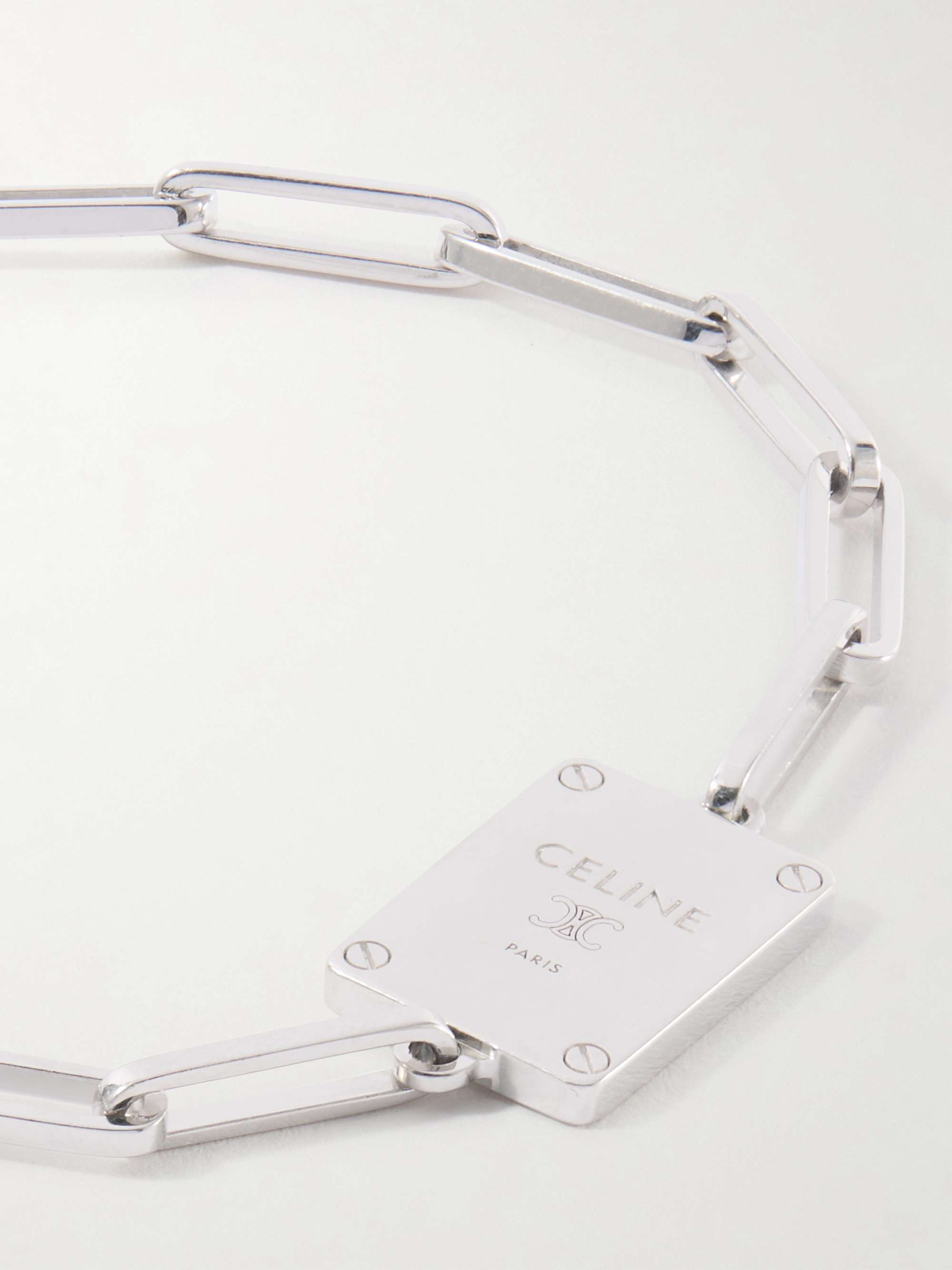 CELINE Tag Logo-Embossed Silver-Tone Bracelet for Men | MR PORTER