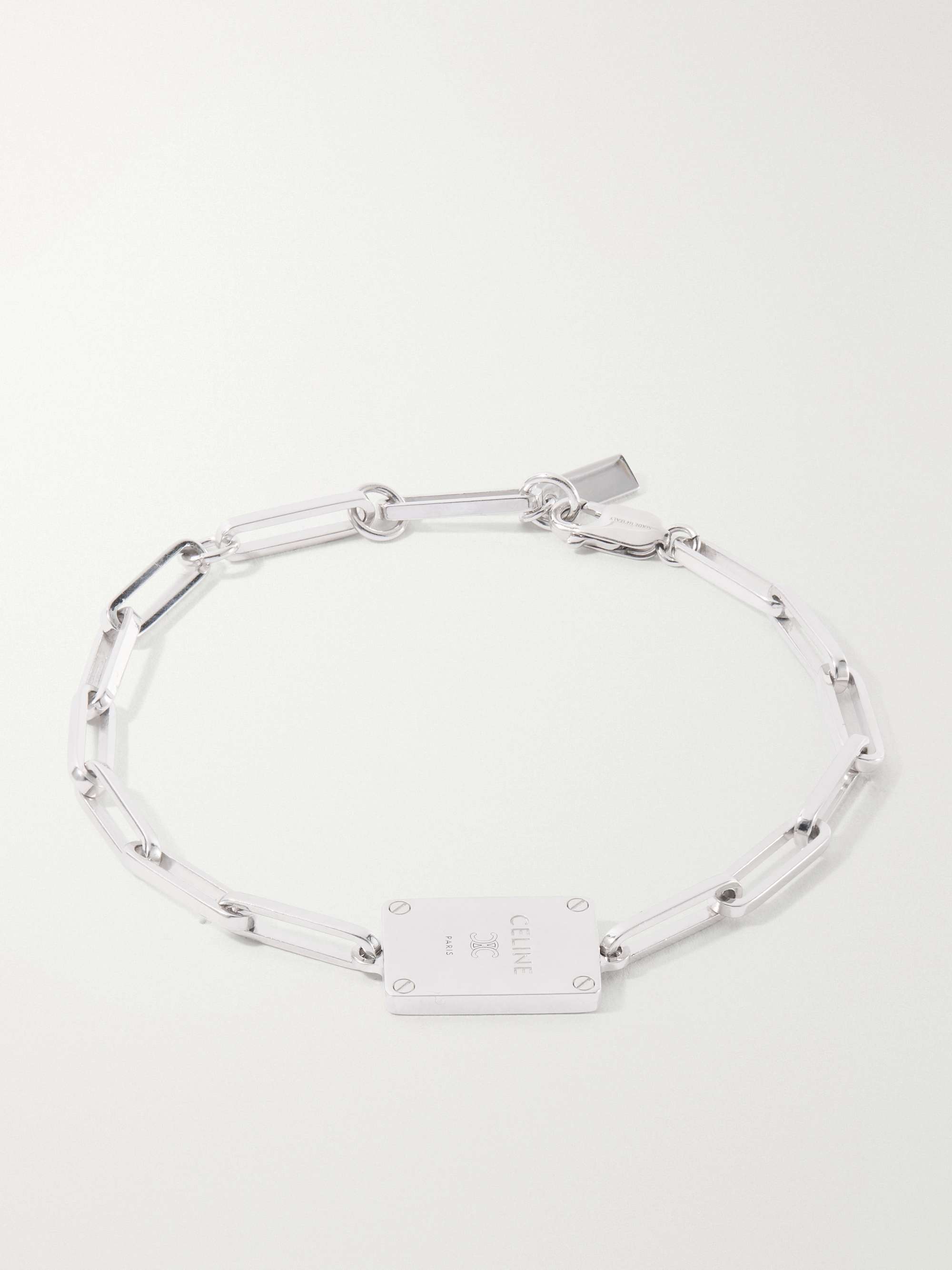 CELINE Tag Logo-Embossed Silver-Tone Bracelet for Men | MR PORTER