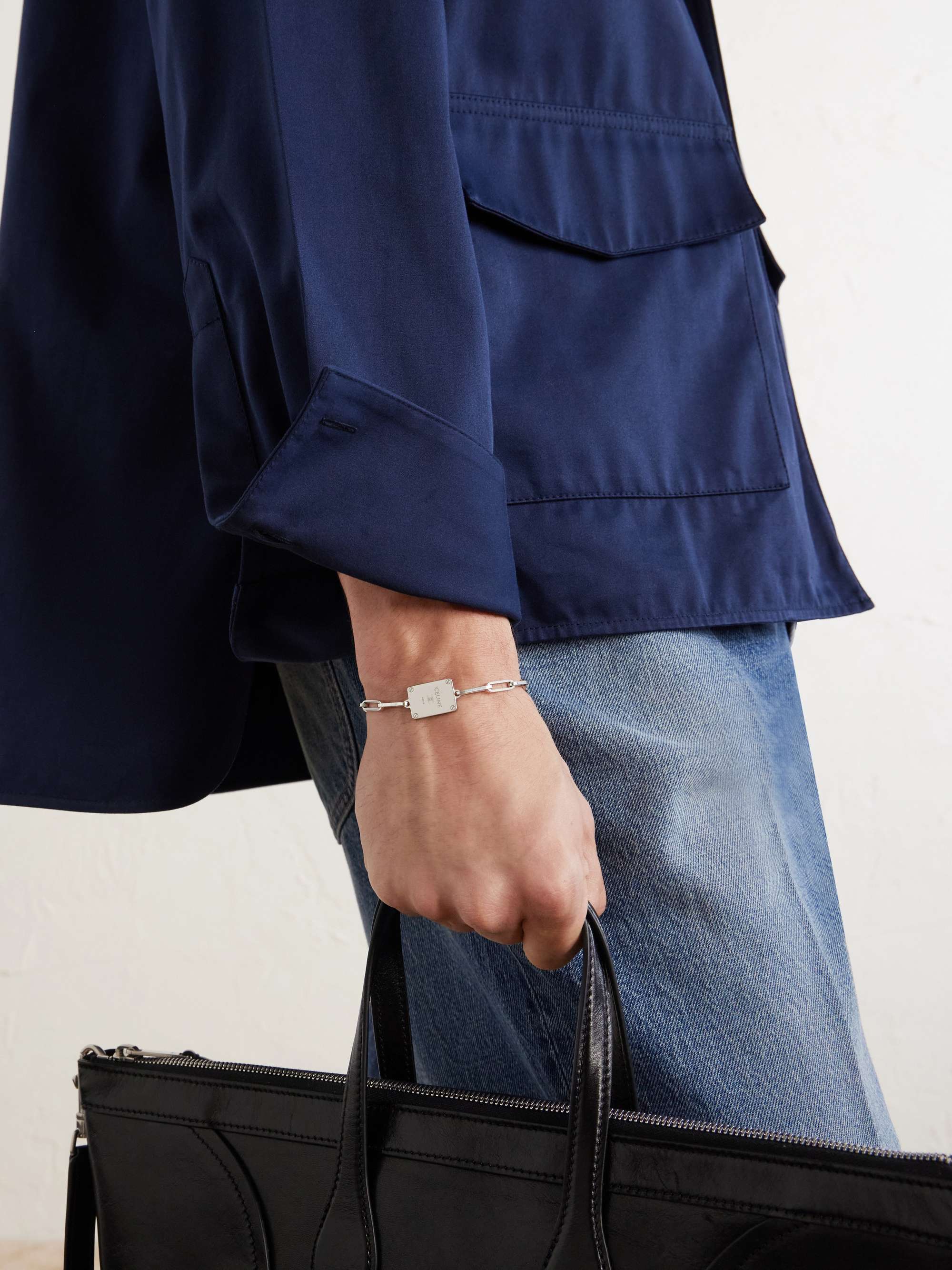 CELINE Tag Logo-Embossed Silver-Tone Bracelet for Men | MR PORTER