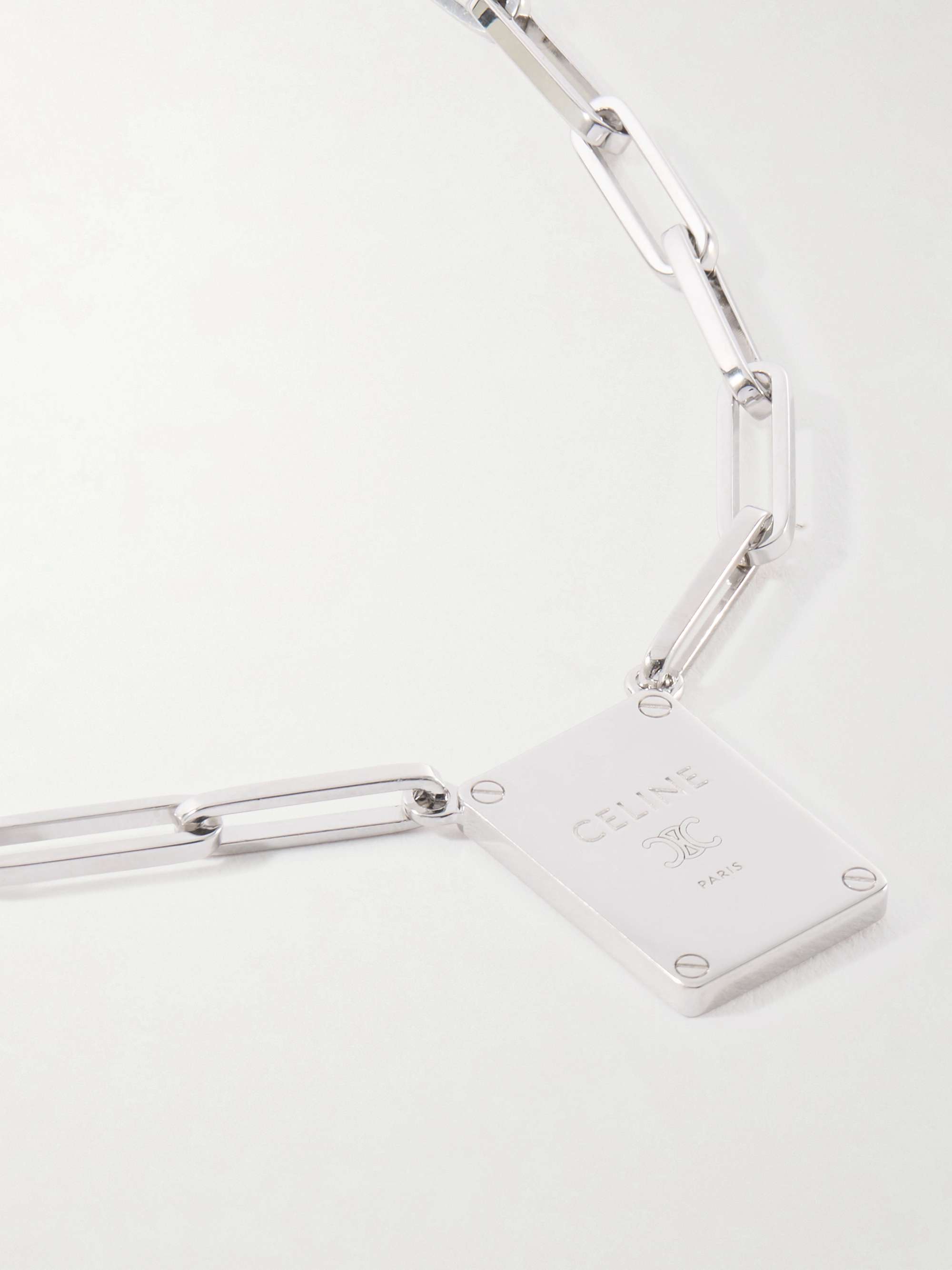 CELINE Tag Logo-Engraved Silver-Tone Pendant Necklace for Men | MR