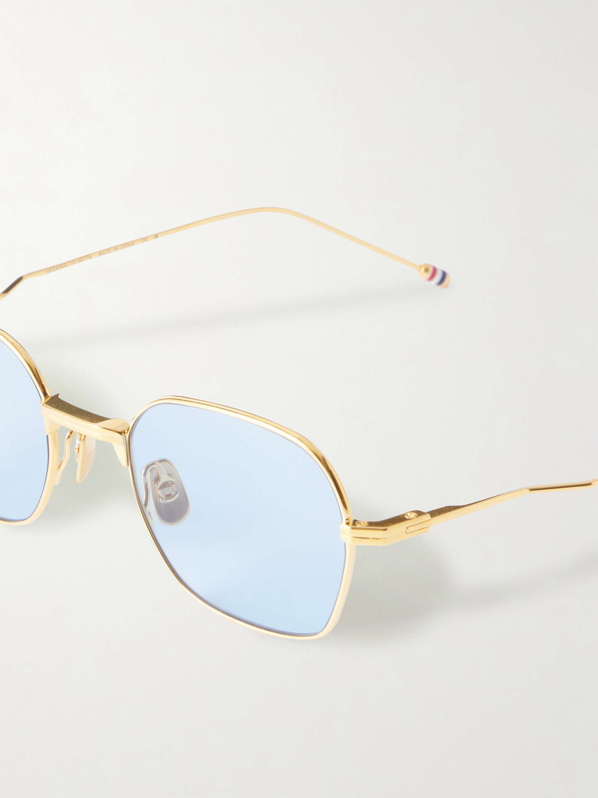 THOM BROWNE Rectangular-Frame Gold-Toned Sunglasses for Men | MR