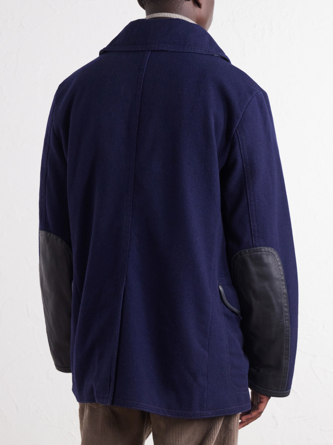 Leather-Trimmed Wool-Blend Coat