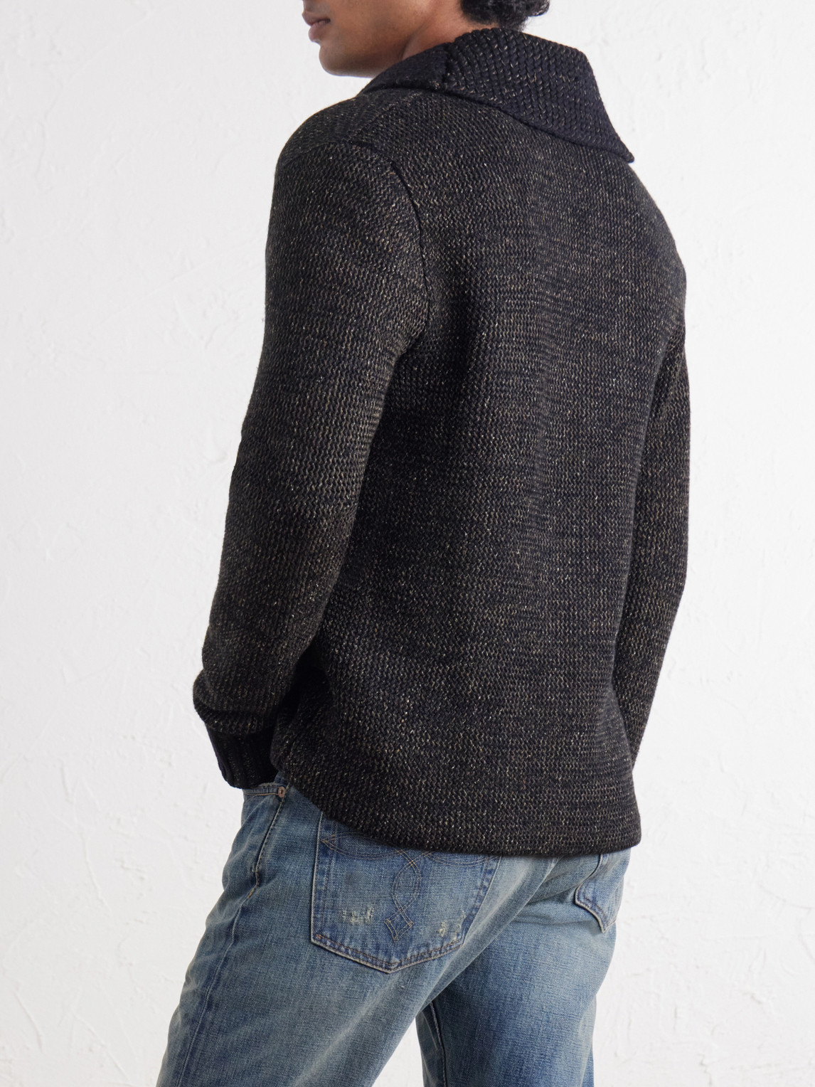 Shawl-Collar Mélange Wool, Cotton And Silk-Blend Cardigan