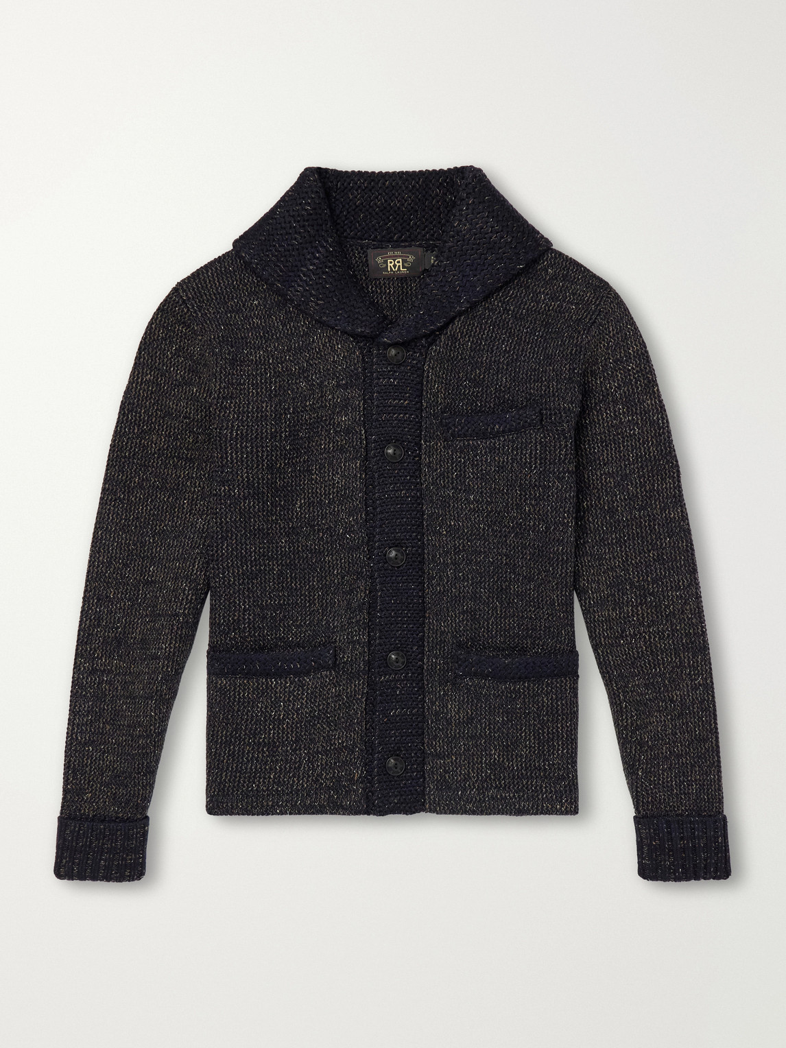 Rrl Shawl-collar Mélange Wool, Cotton And Silk-blend Cardigan In Blue