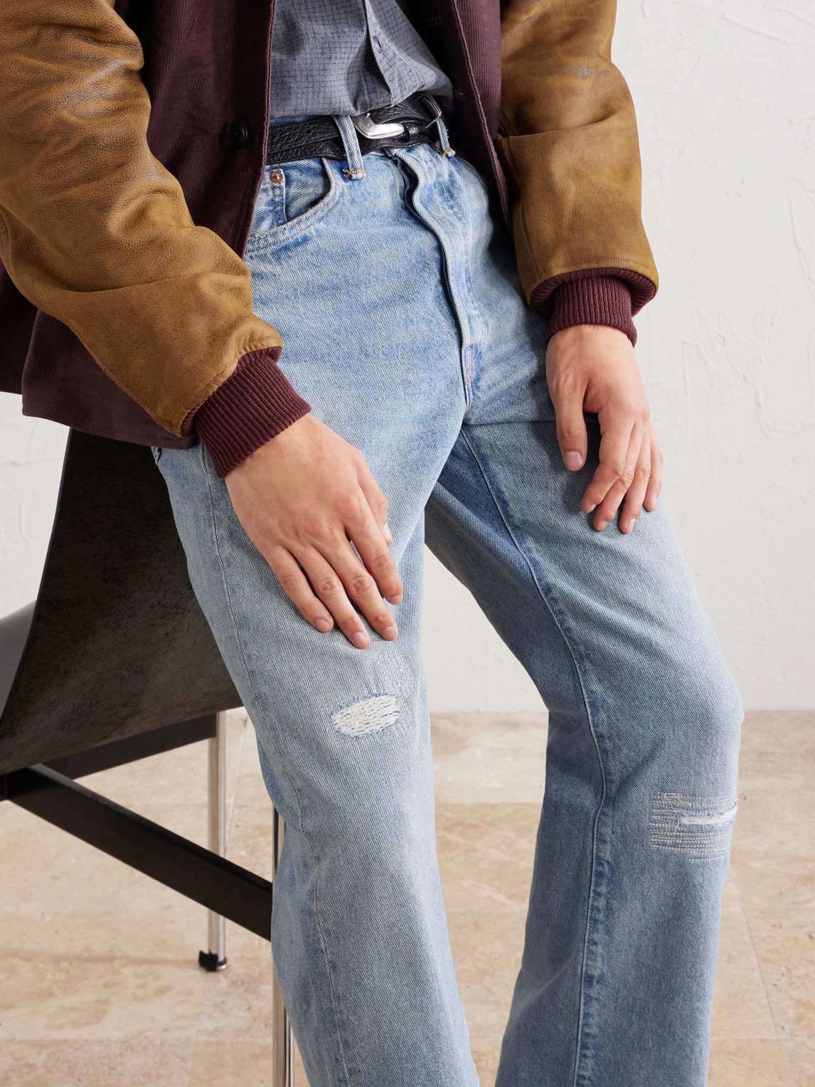 Straight-Leg Logo-Embroidered Distressed Jeans