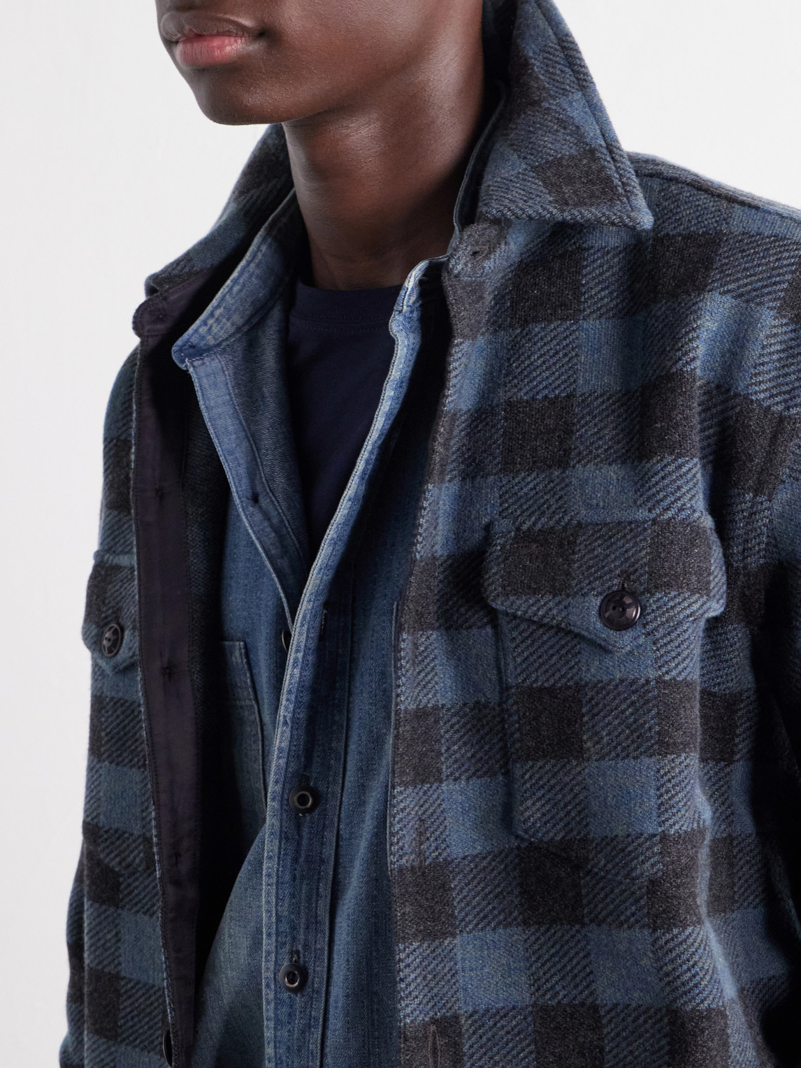 Checked Wool-Matlock Overshirt