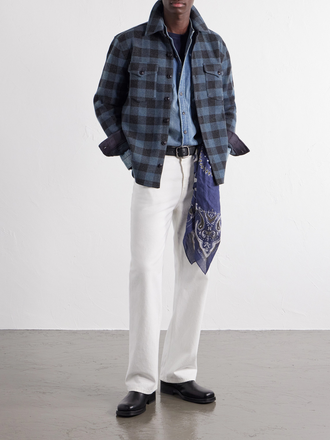 Checked Wool-Matlock Overshirt