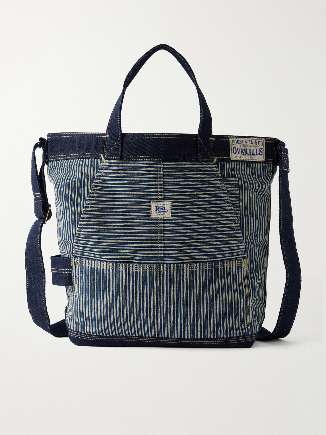 Rrl Striped Denim-trimmed Cotton-twill Tote Bag In Blue