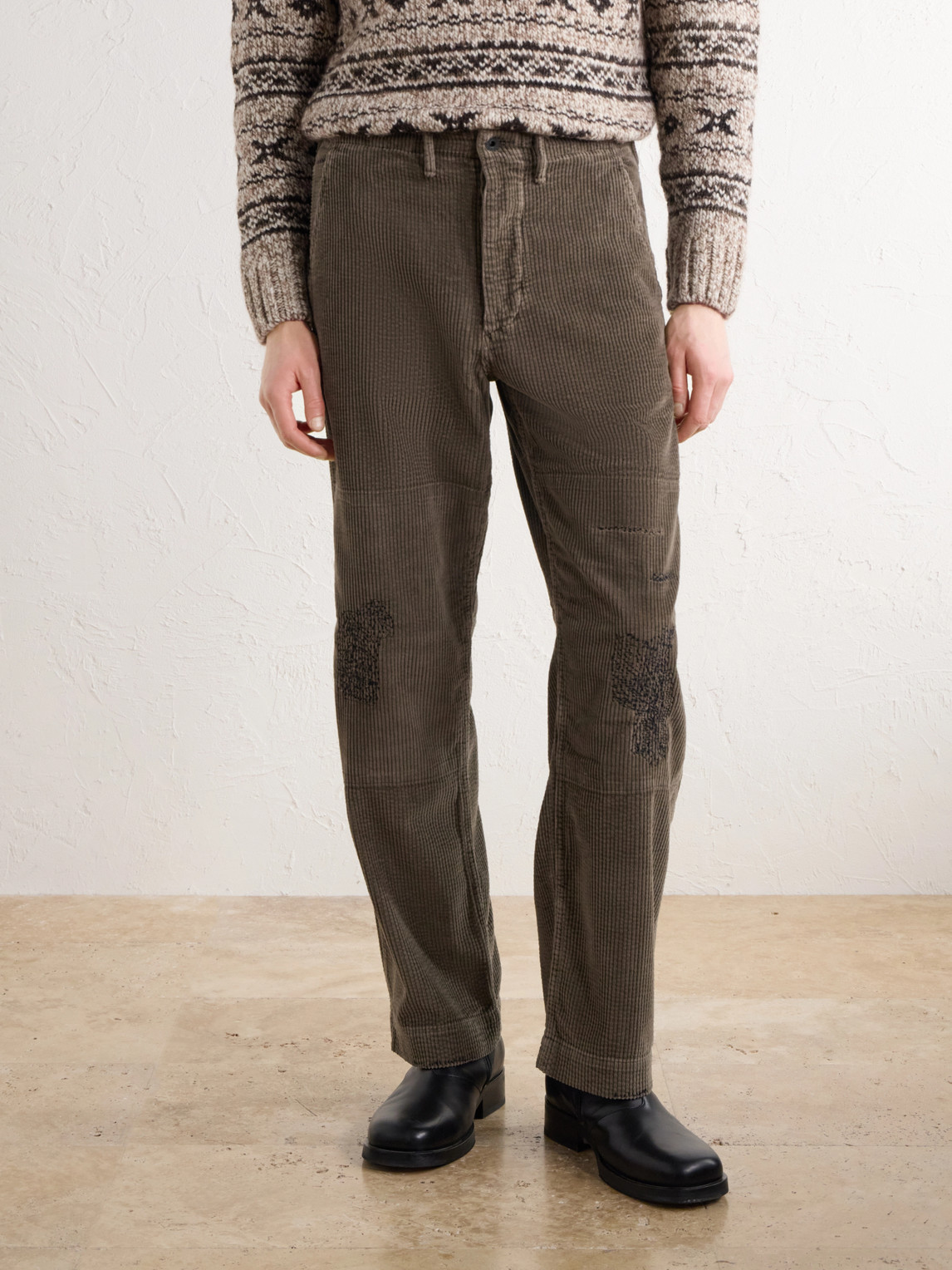 Straight-Leg Distressed Cotton- Corduroy