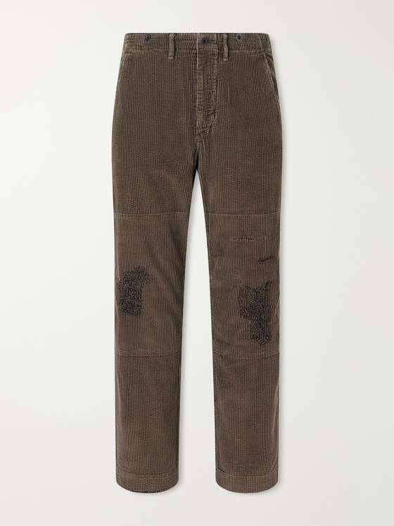 RRL Straight-Leg Distressed Cotton-Corduroy Double-Knee Trousers