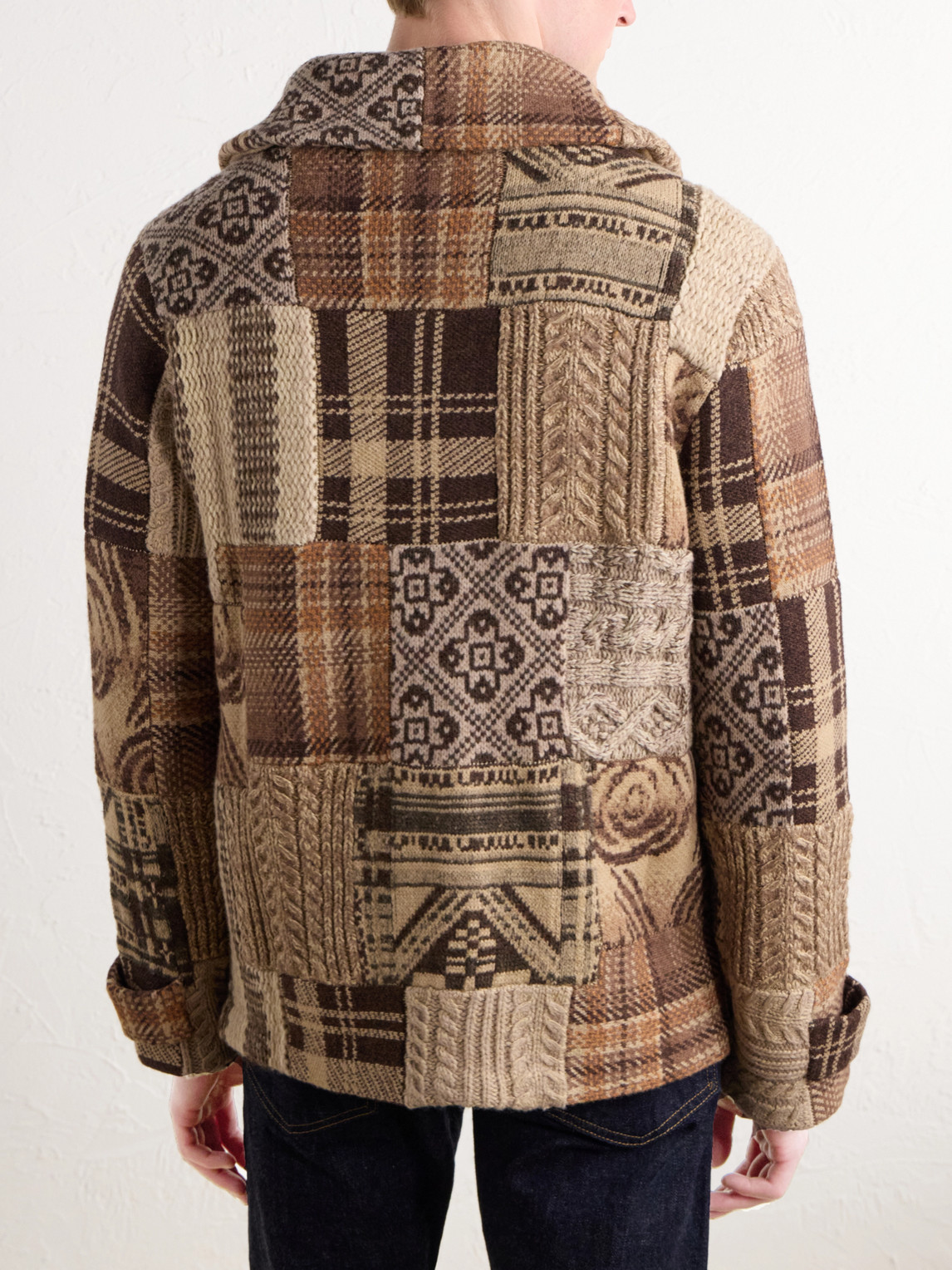Shawl-Collar Patchwork Wool-Blend Cardigan
