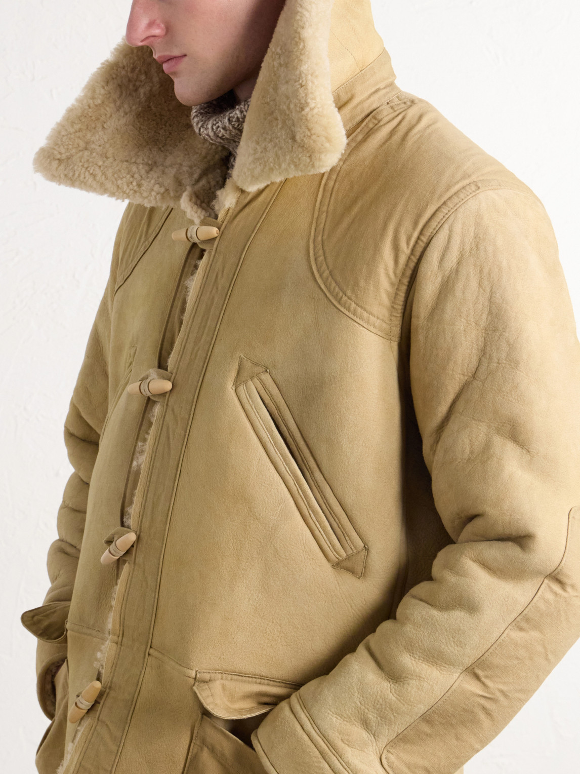 Canvas-Trimmed Shearling Jacket