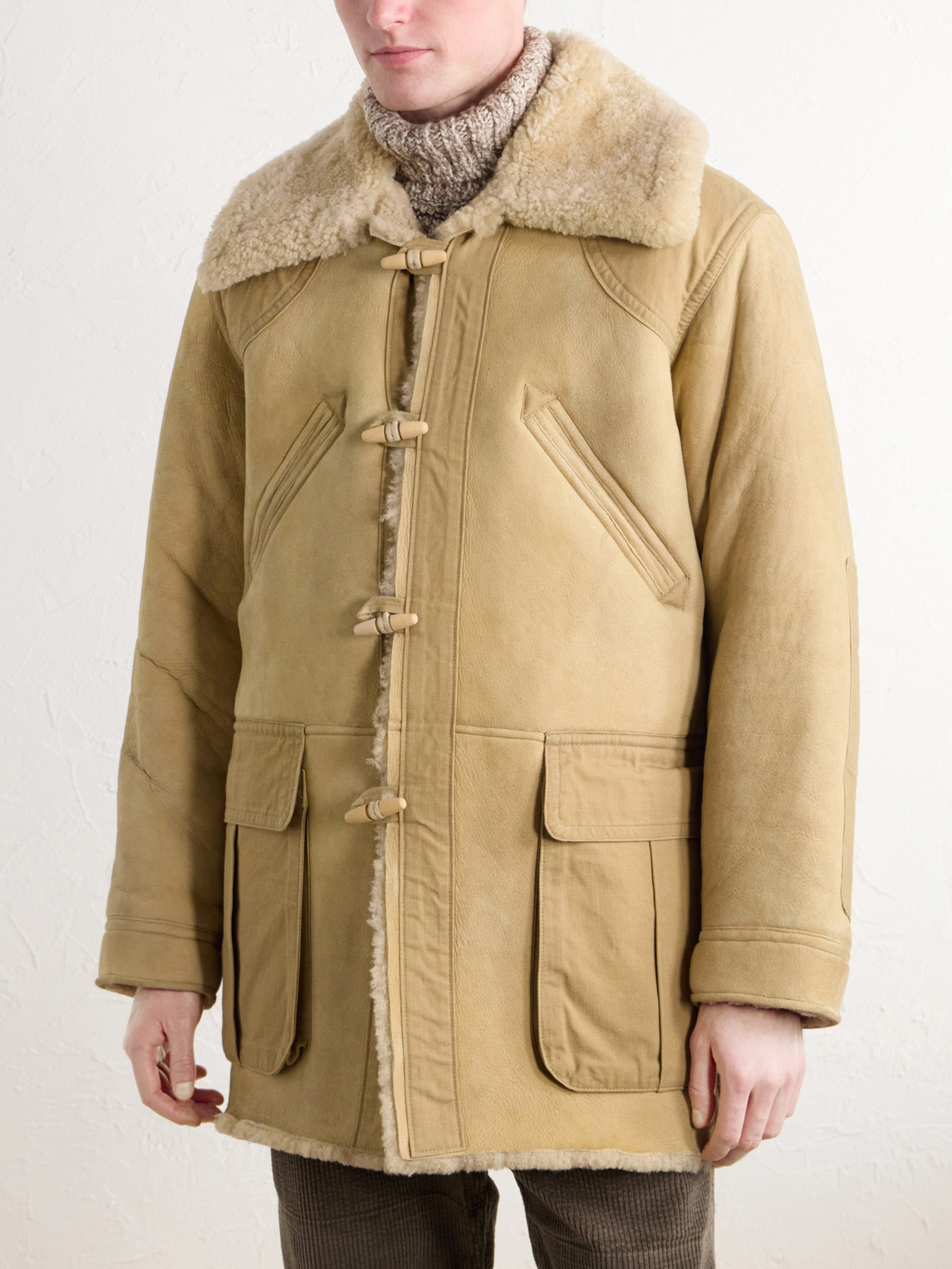 Canvas-Trimmed Shearling Jacket