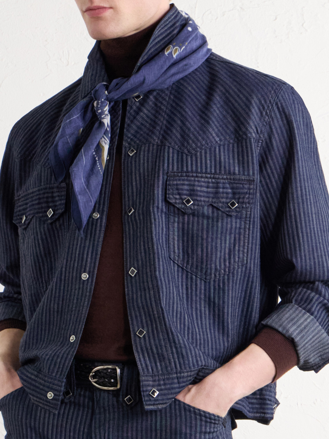 Western Striped Cotton-Jacquard Broken-Twill Overshirt