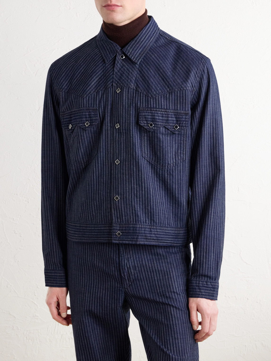 Western Striped Cotton-Jacquard Broken-Twill Overshirt