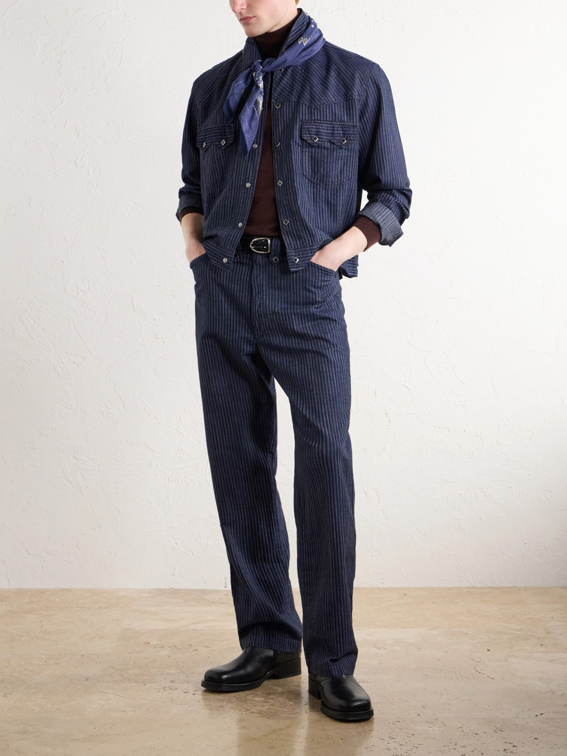 Western Striped Cotton-Jacquard Broken-Twill Overshirt