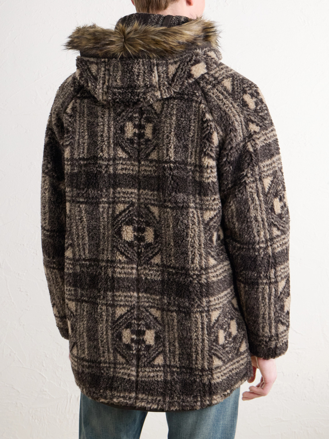 Hooded Plush-Trimmed Fleece Jacket