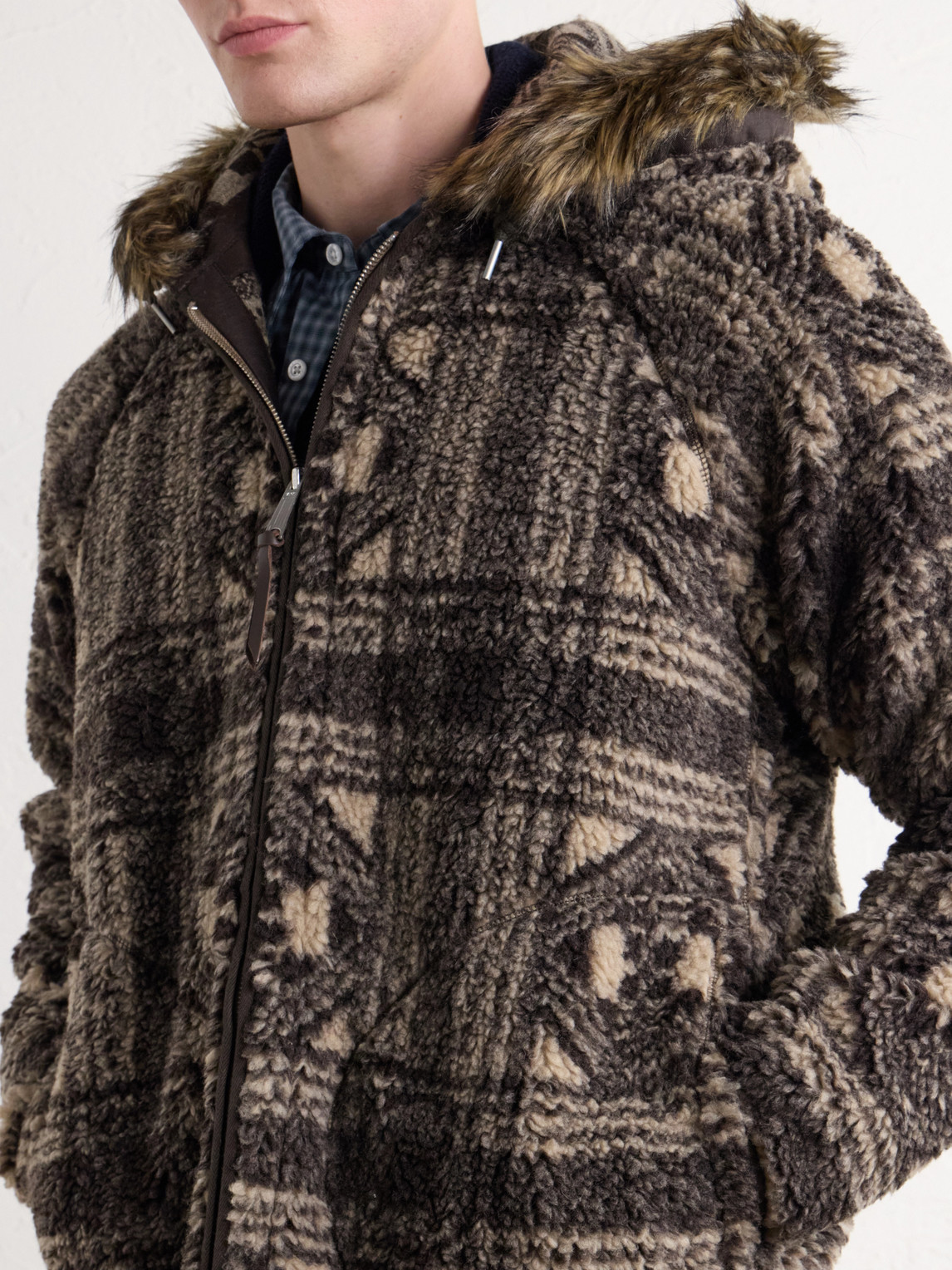 Hooded Plush-Trimmed Fleece Jacket