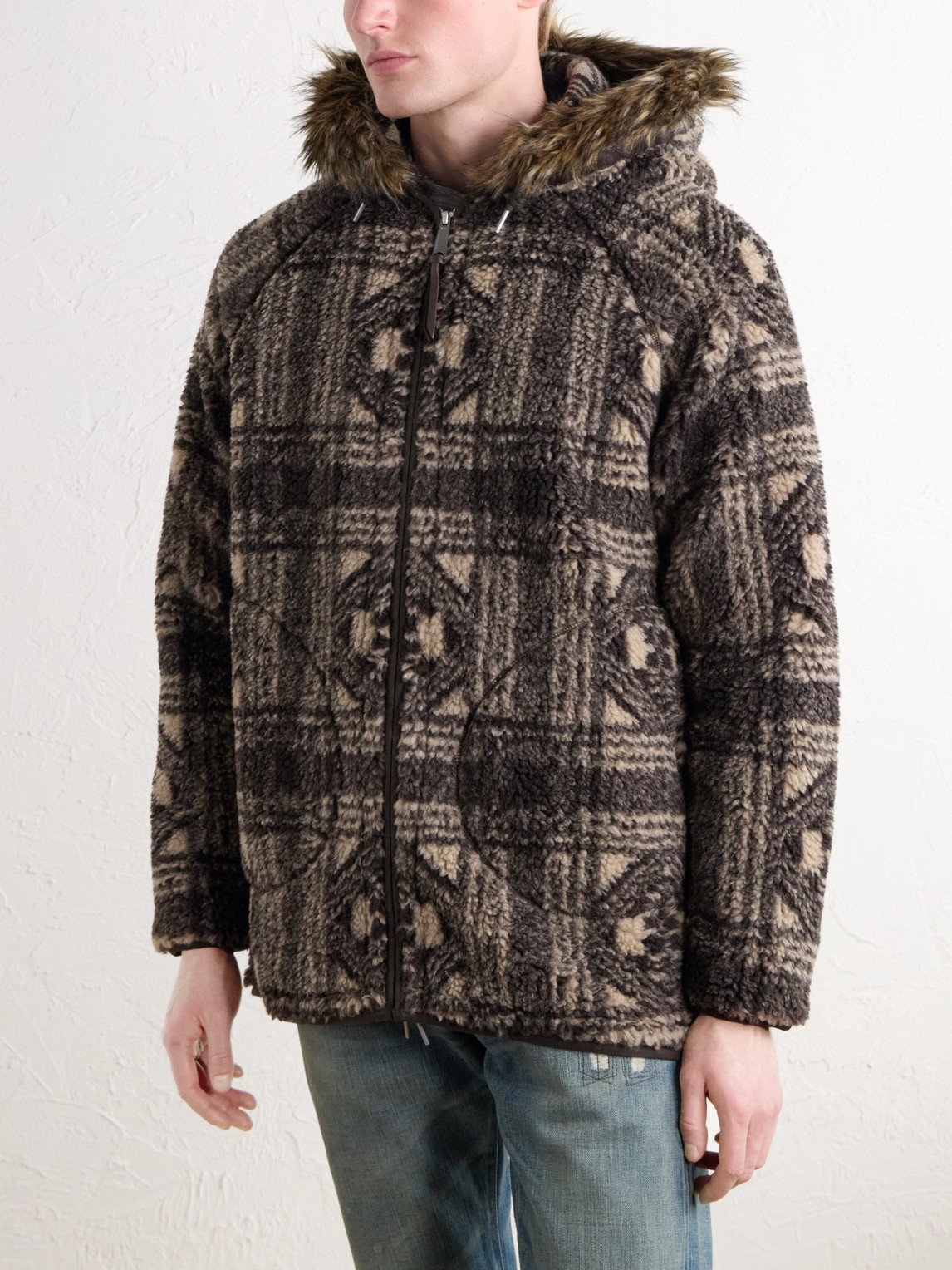 Hooded Plush-Trimmed Fleece Jacket