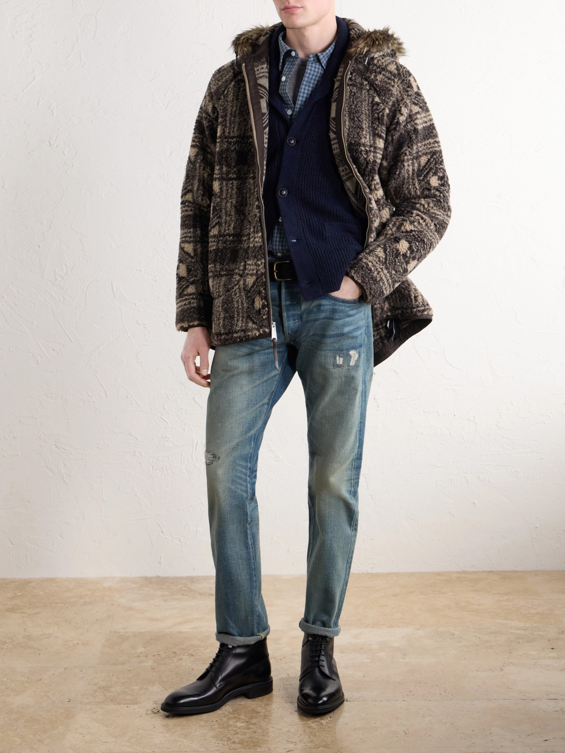 Hooded Plush-Trimmed Fleece Jacket