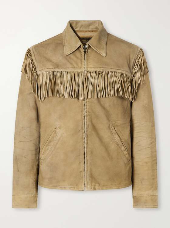 RRL Elkhorn Fringed Suede-Trimmed Leather Jacket