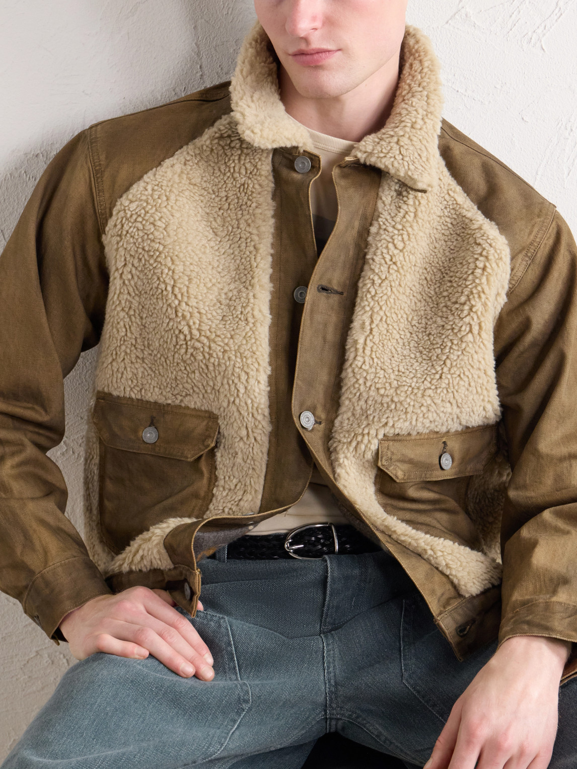 Fleece-Trimmed Denim Jacket