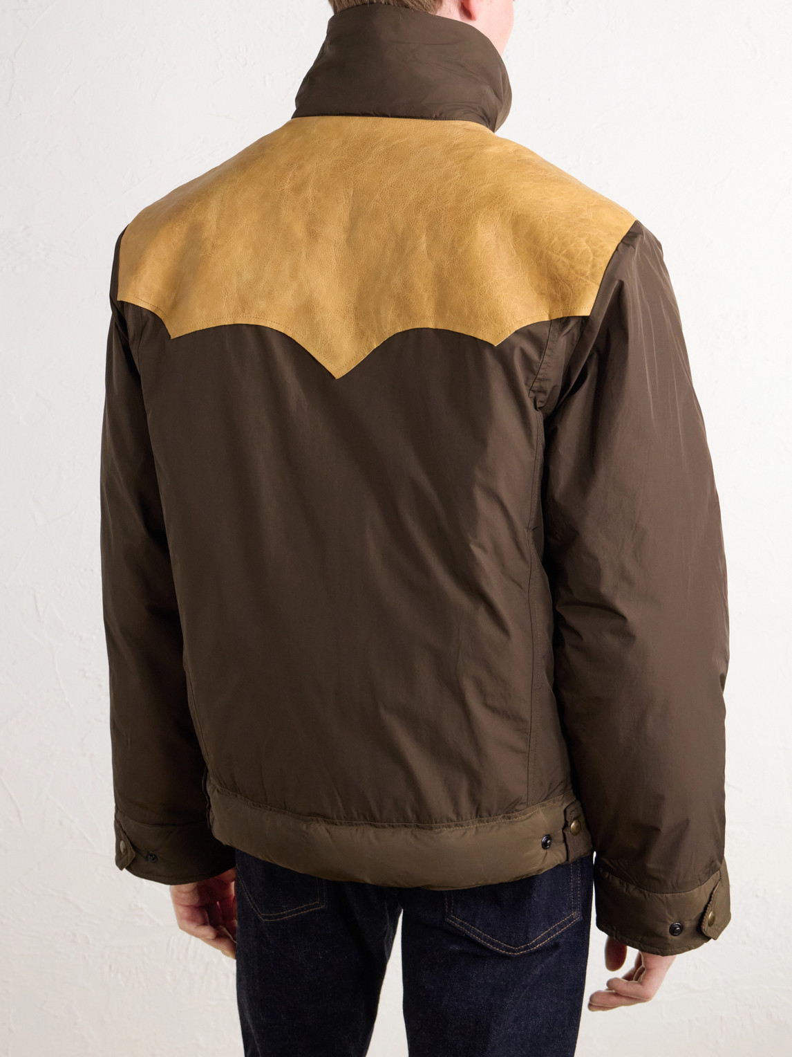 Padded Leather-Trimmed Shell Jacket
