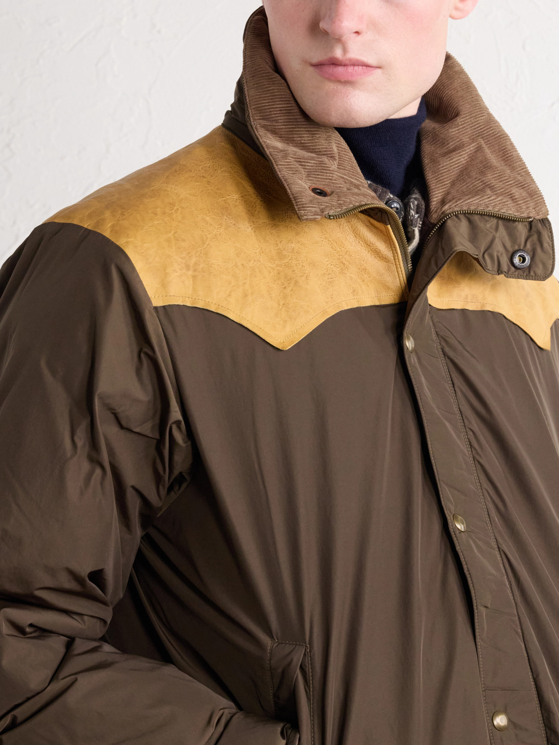 Padded Leather-Trimmed Shell Jacket