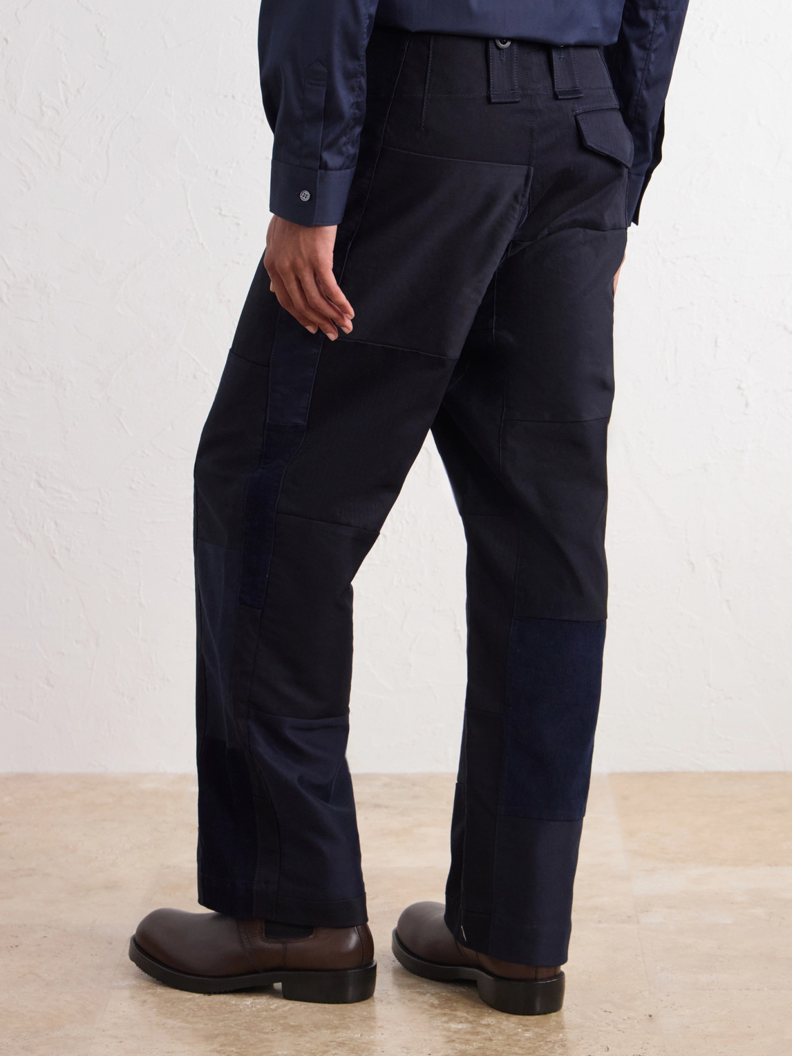 Patchwork Straight-Leg Panelled Cotton-Twill Trousers