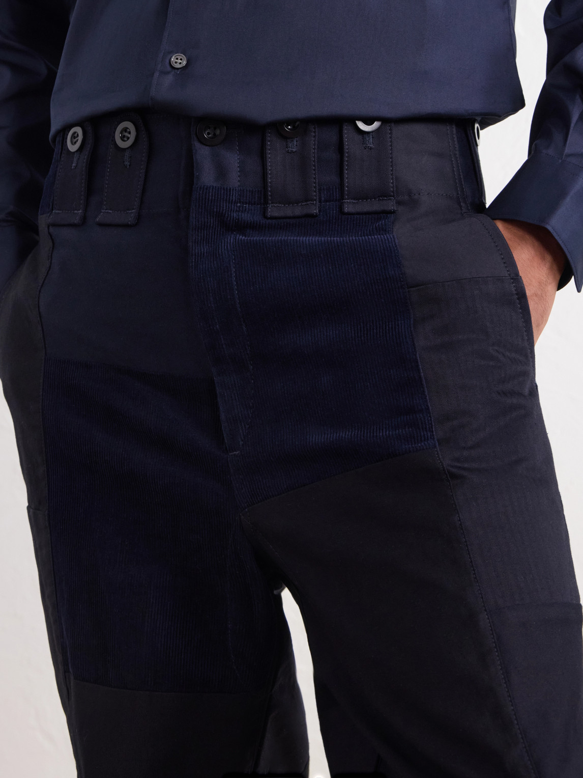 Patchwork Straight-Leg Panelled Cotton-Twill Trousers
