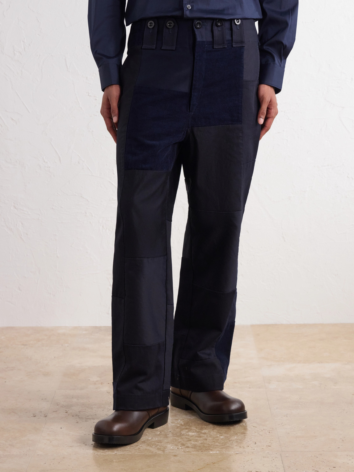 Patchwork Straight-Leg Panelled Cotton-Twill Trousers