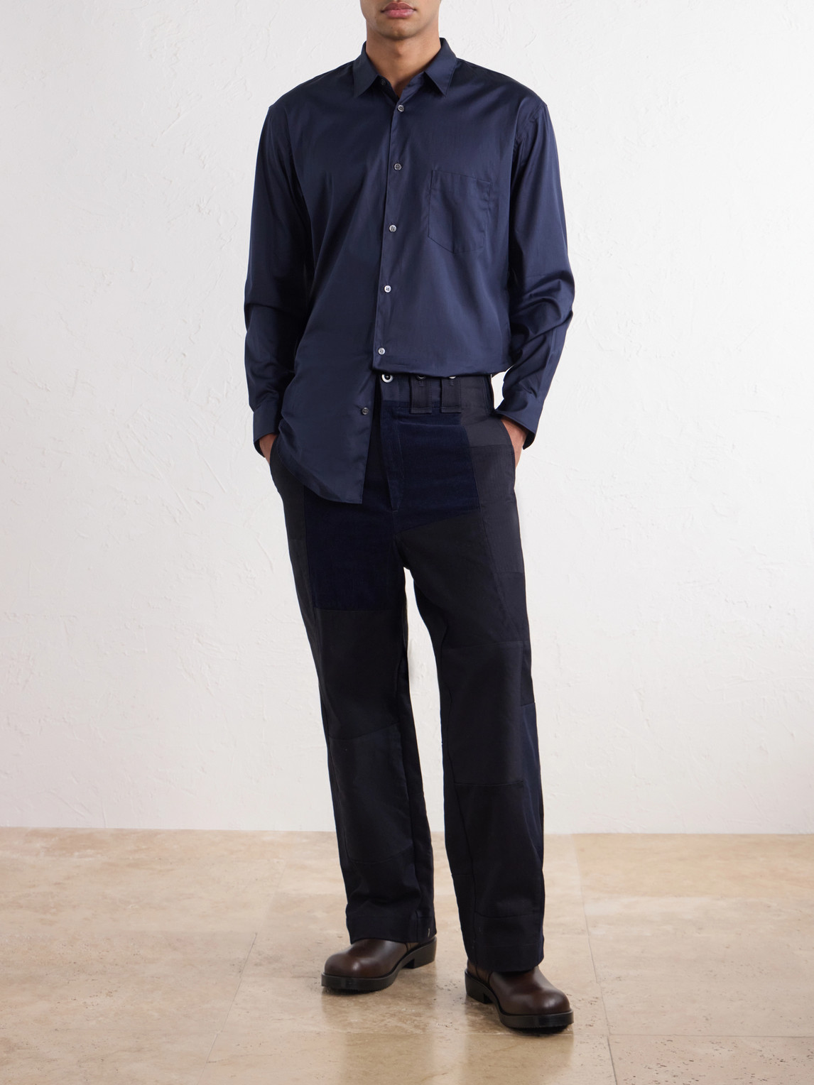 Patchwork Straight-Leg Panelled Cotton-Twill Trousers