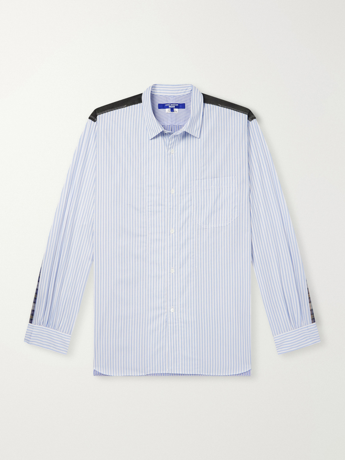 Junya Watanabe Striped Corduroy And Twill-trimmed Cotton-poplin Shirt In Blue