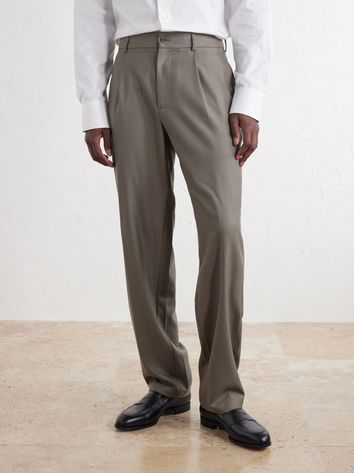 One Pleat Straight-Leg Pleated Virgin Wool Trousers
