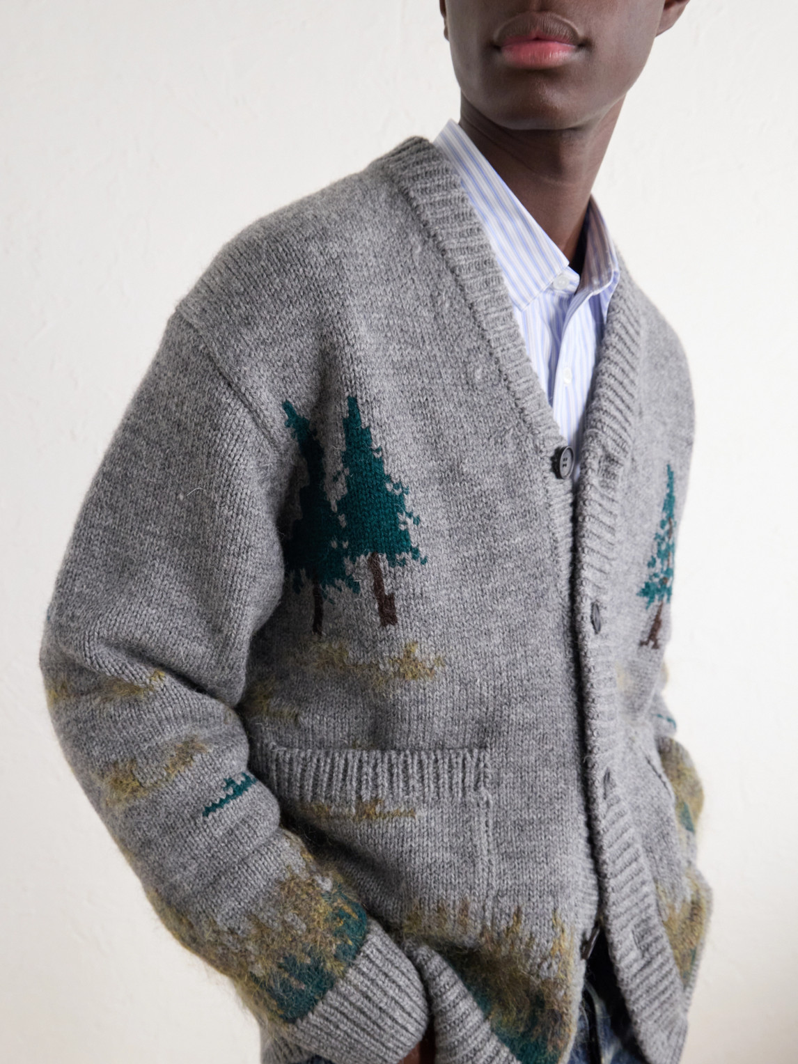 Intarsia-Knit Wool-Blend Cardigan