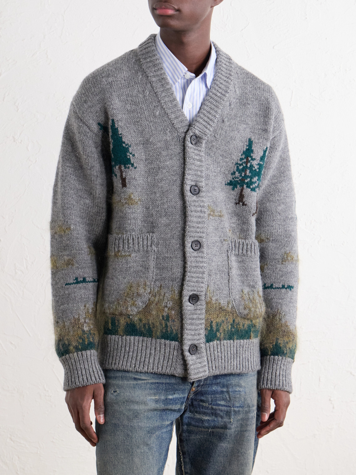 Intarsia-Knit Wool-Blend Cardigan