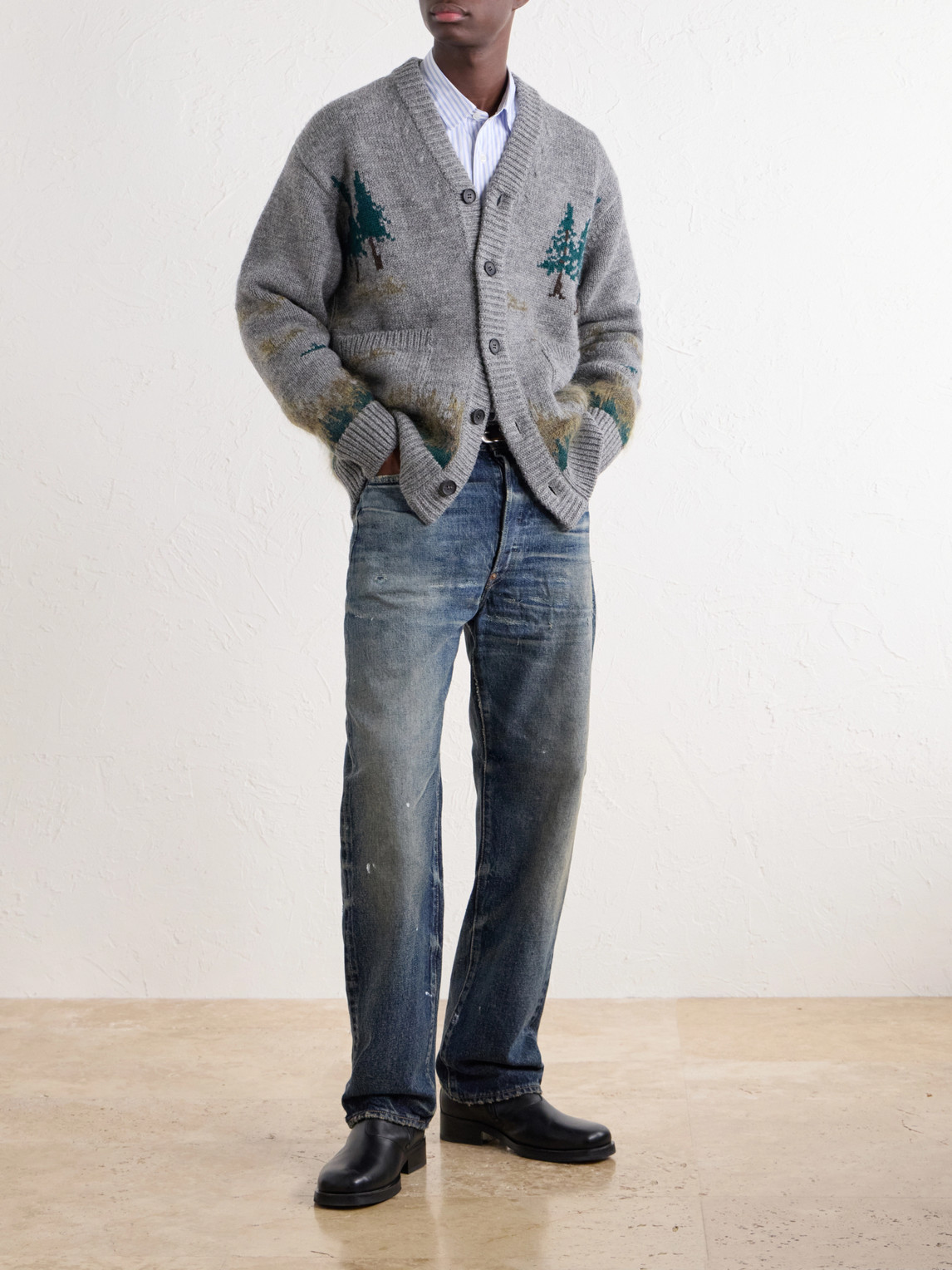 Intarsia-Knit Wool-Blend Cardigan